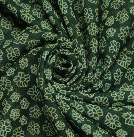 Sushila Vintage Green Indian Saree 100% Pure Cotton Printed Floral Craft Fabric