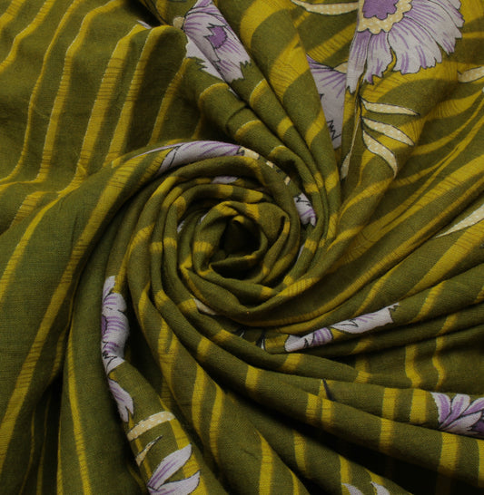 Sushila Vintage Green Saree 100% Pure Cotton Printed Floral Soft Craft Fabric