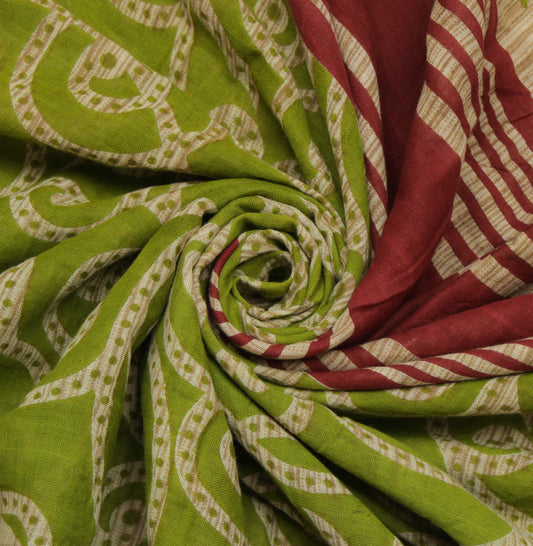 Sushila Vintage Green Saree 100% Pure Cotton Printed Floral Soft Craft Fabric