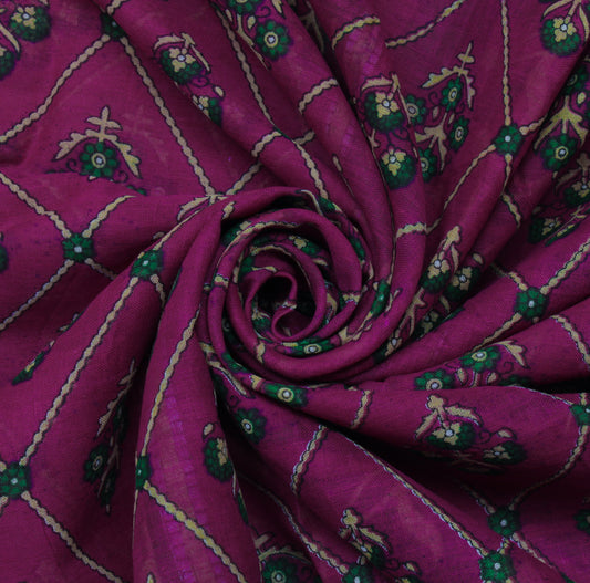 Sushila Vintage Purple Saree 100% Pure Cotton Printed Floral Soft Craft Fabric