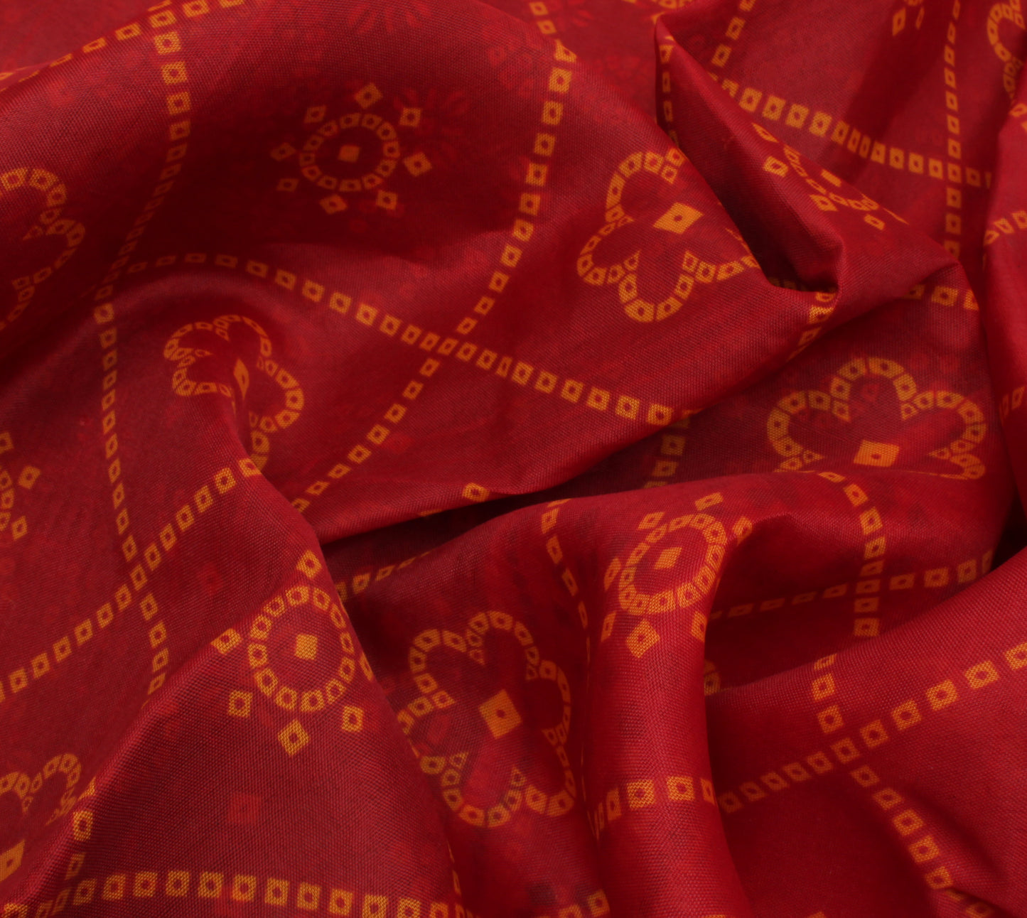 Sushila Vintage Red Indian Saree Blend Cotton Bandhani Printed Craft Sari Fabric