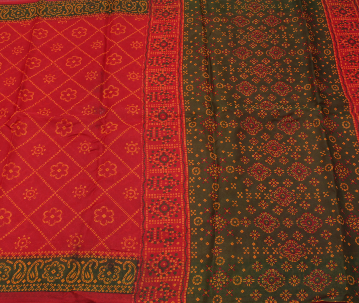 Sushila Vintage Red Indian Saree Blend Cotton Bandhani Printed Craft Sari Fabric