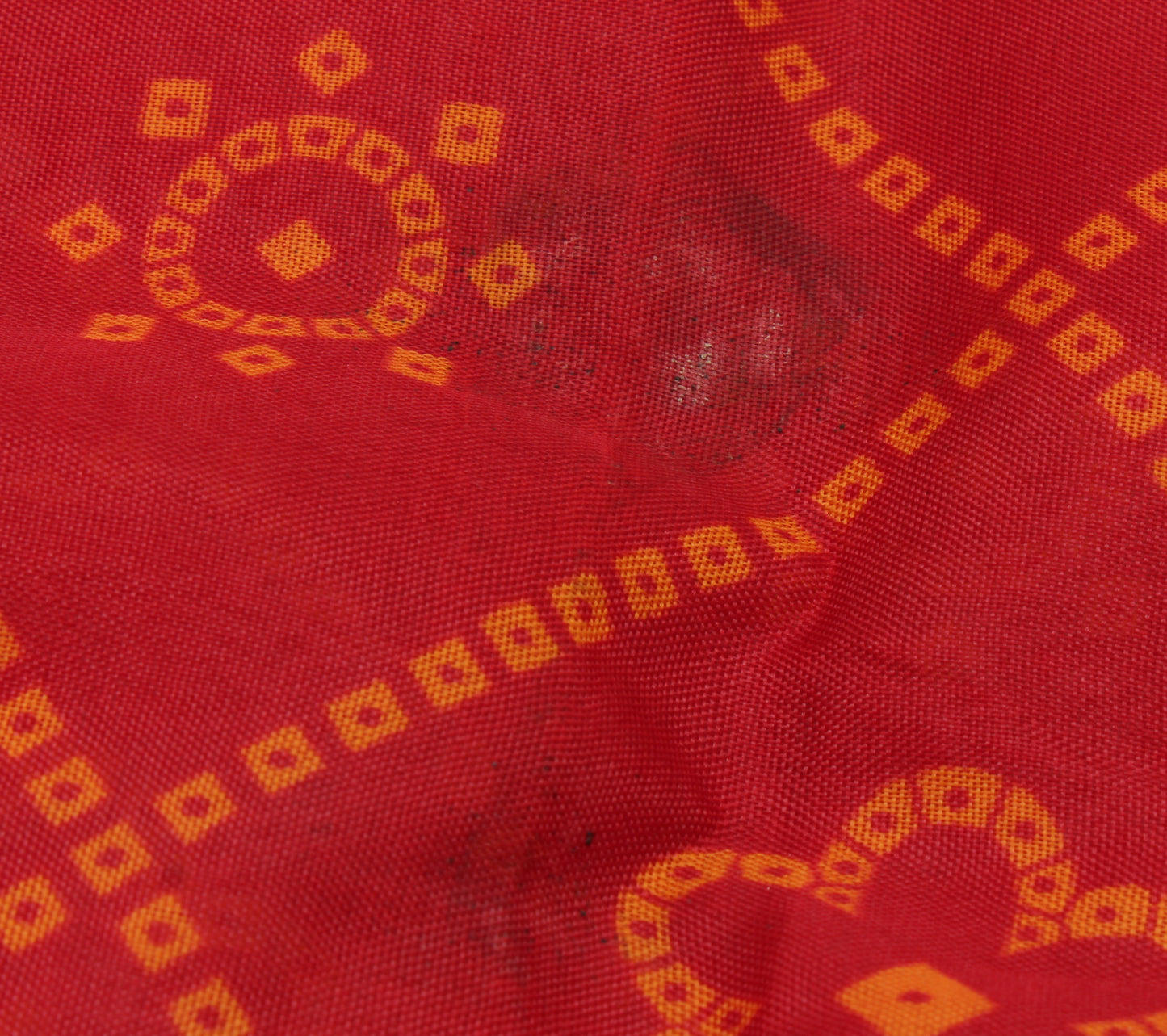 Sushila Vintage Red Indian Saree Blend Cotton Bandhani Printed Craft Sari Fabric