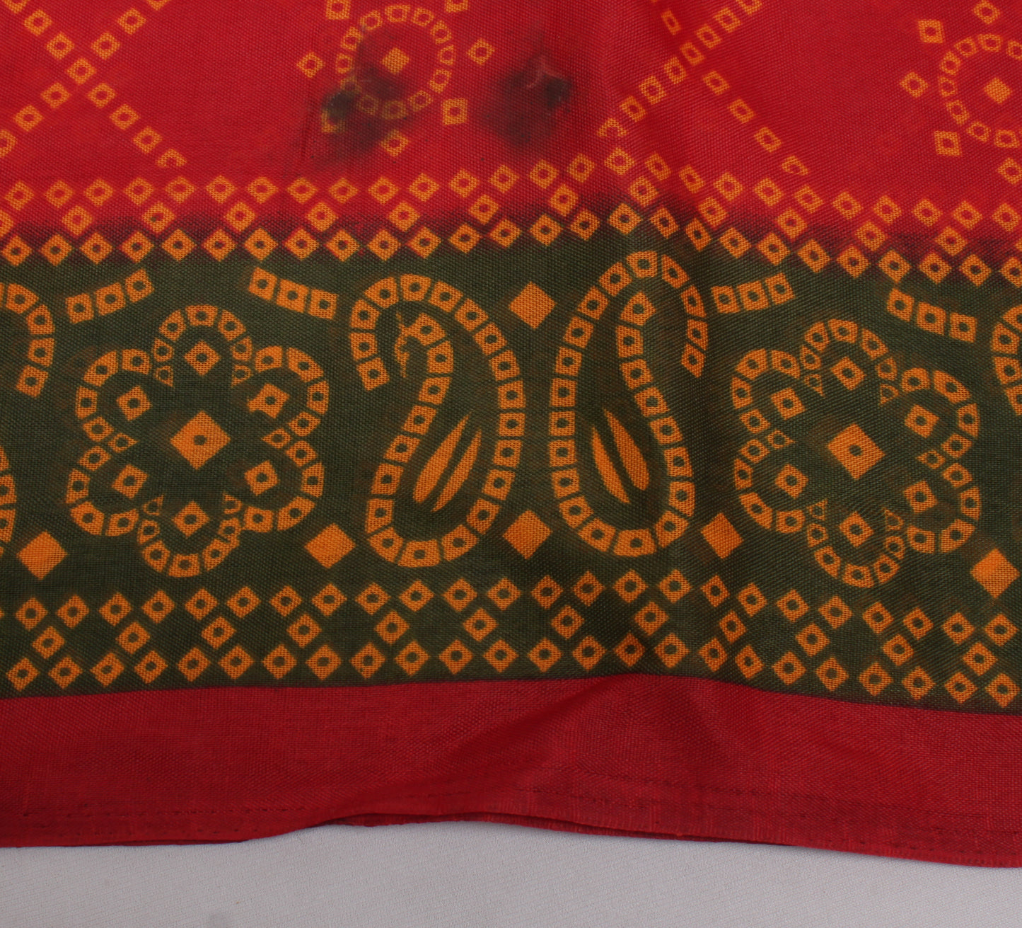 Sushila Vintage Red Indian Saree Blend Cotton Bandhani Printed Craft Sari Fabric