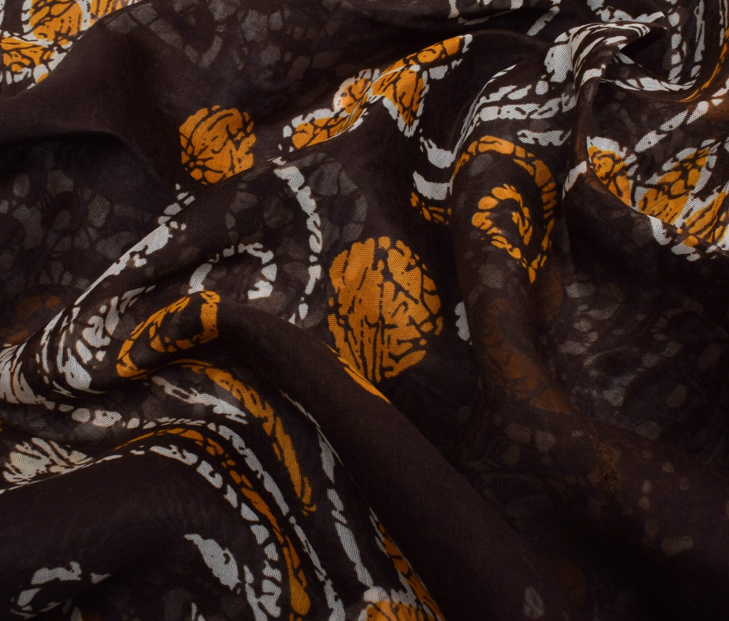 Sushila Vintage Dark Brown Saree Blend Cotton Printed Soft Craft 5 YD Fabric