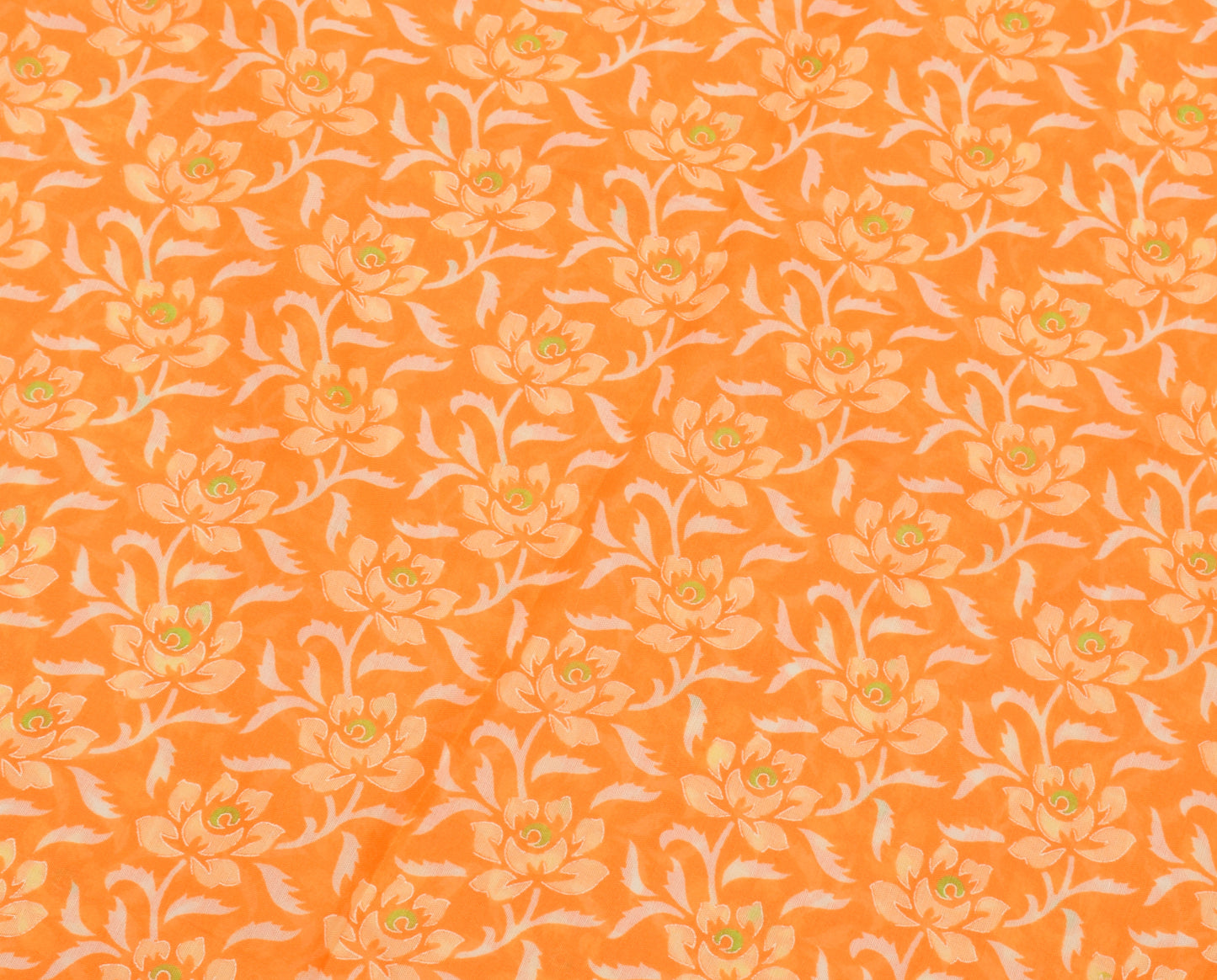 Sushila Vintage Orange Saree Blend Cotton Printed Floral Soft Craft 5 YD Fabric