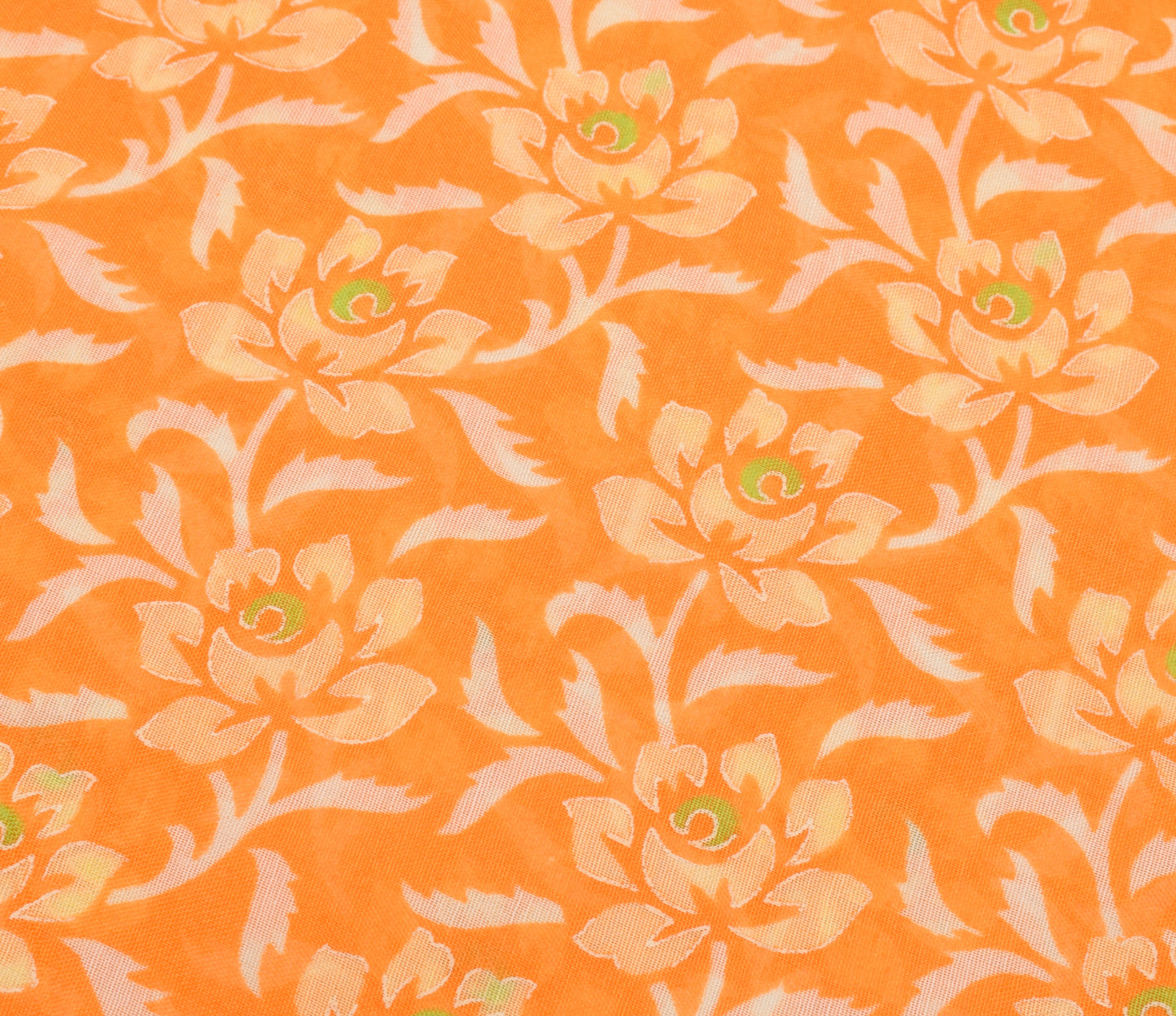 Sushila Vintage Orange Saree Blend Cotton Printed Floral Soft Craft 5 YD Fabric