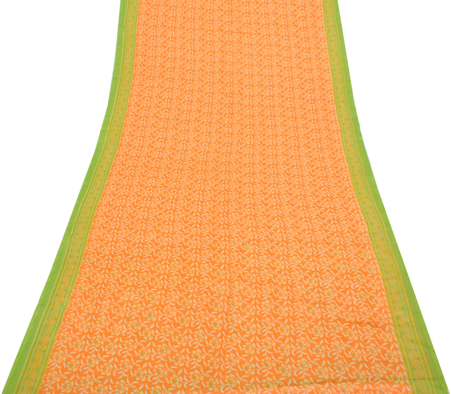 Sushila Vintage Orange Saree Blend Cotton Printed Floral Soft Craft 5 YD Fabric