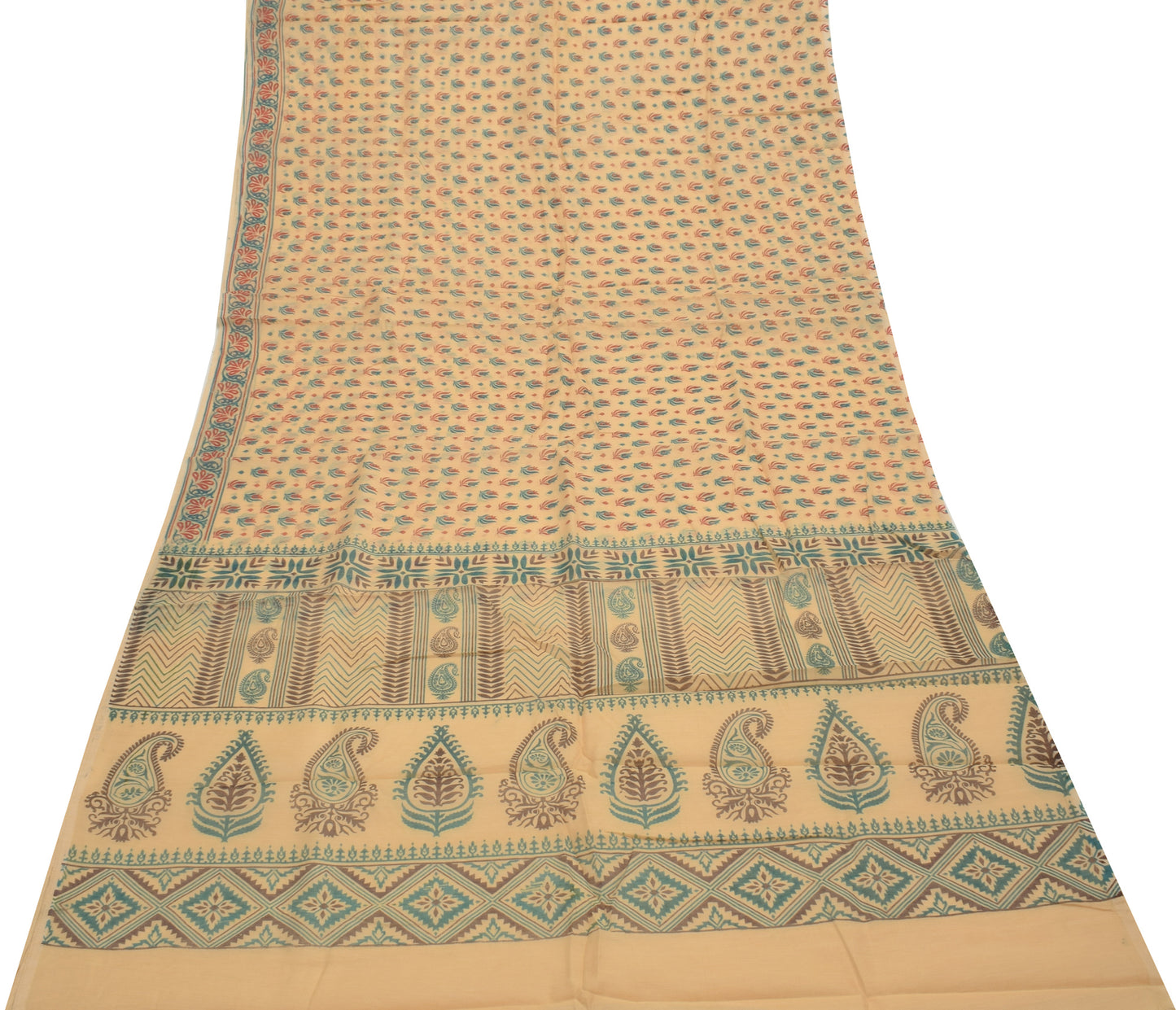 Sushila Vintage Light Brown Saree Blend Cotton Printed Floral Craft Fabric