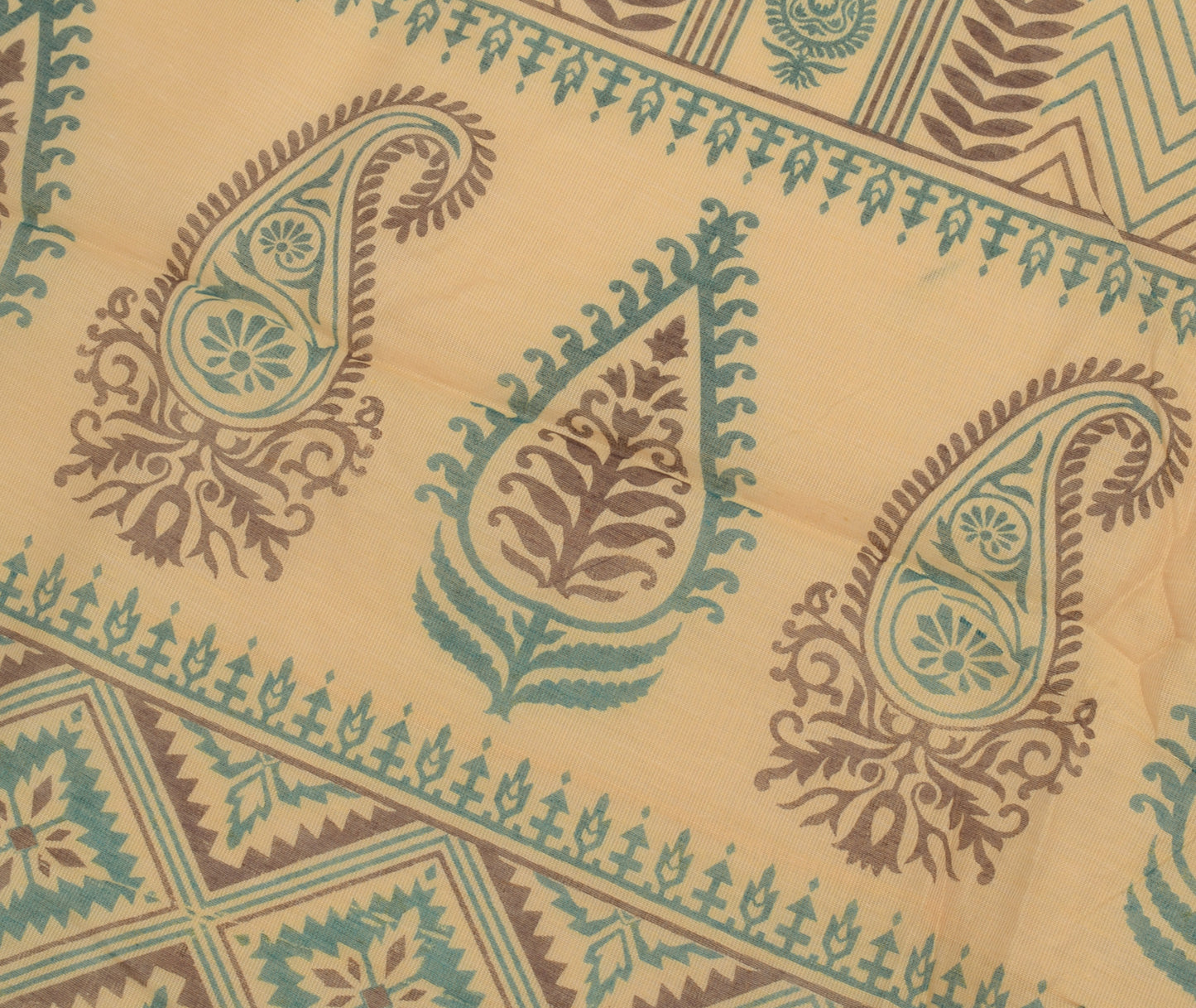 Sushila Vintage Light Brown Saree Blend Cotton Printed Floral Craft Fabric