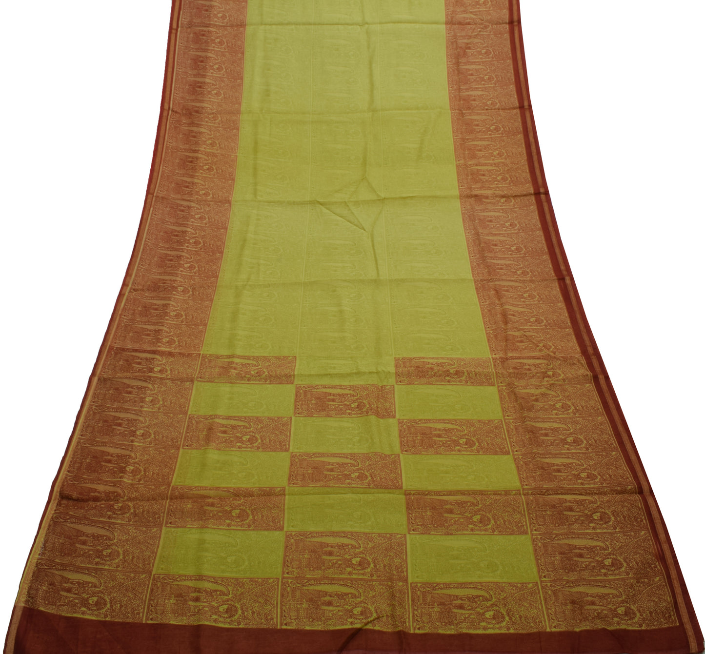 Sushila Vintage Green Saree Blend Cotton Printed Humans Soft Craft 5 Yard Fabric