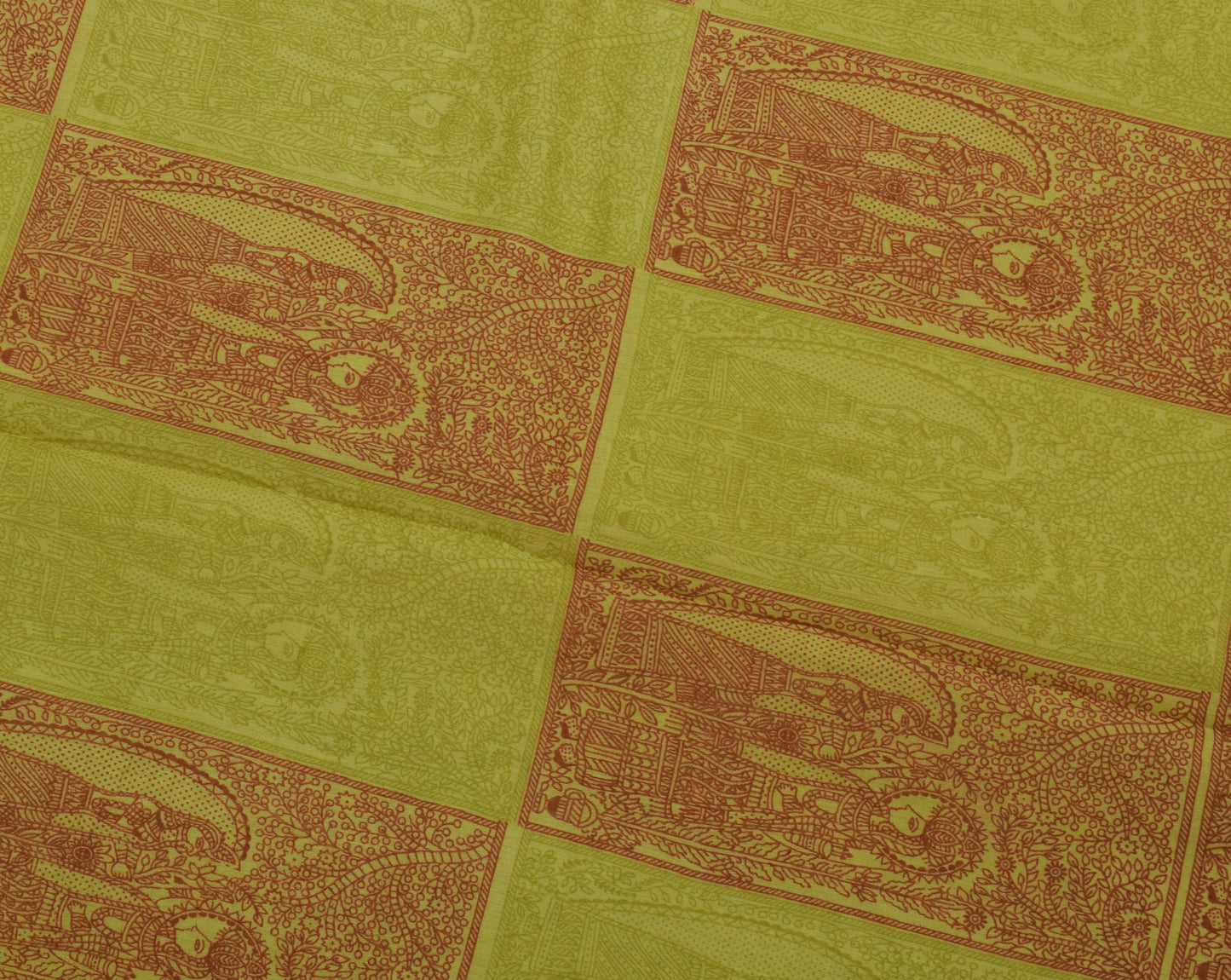 Sushila Vintage Green Saree Blend Cotton Printed Humans Soft Craft 5 Yard Fabric