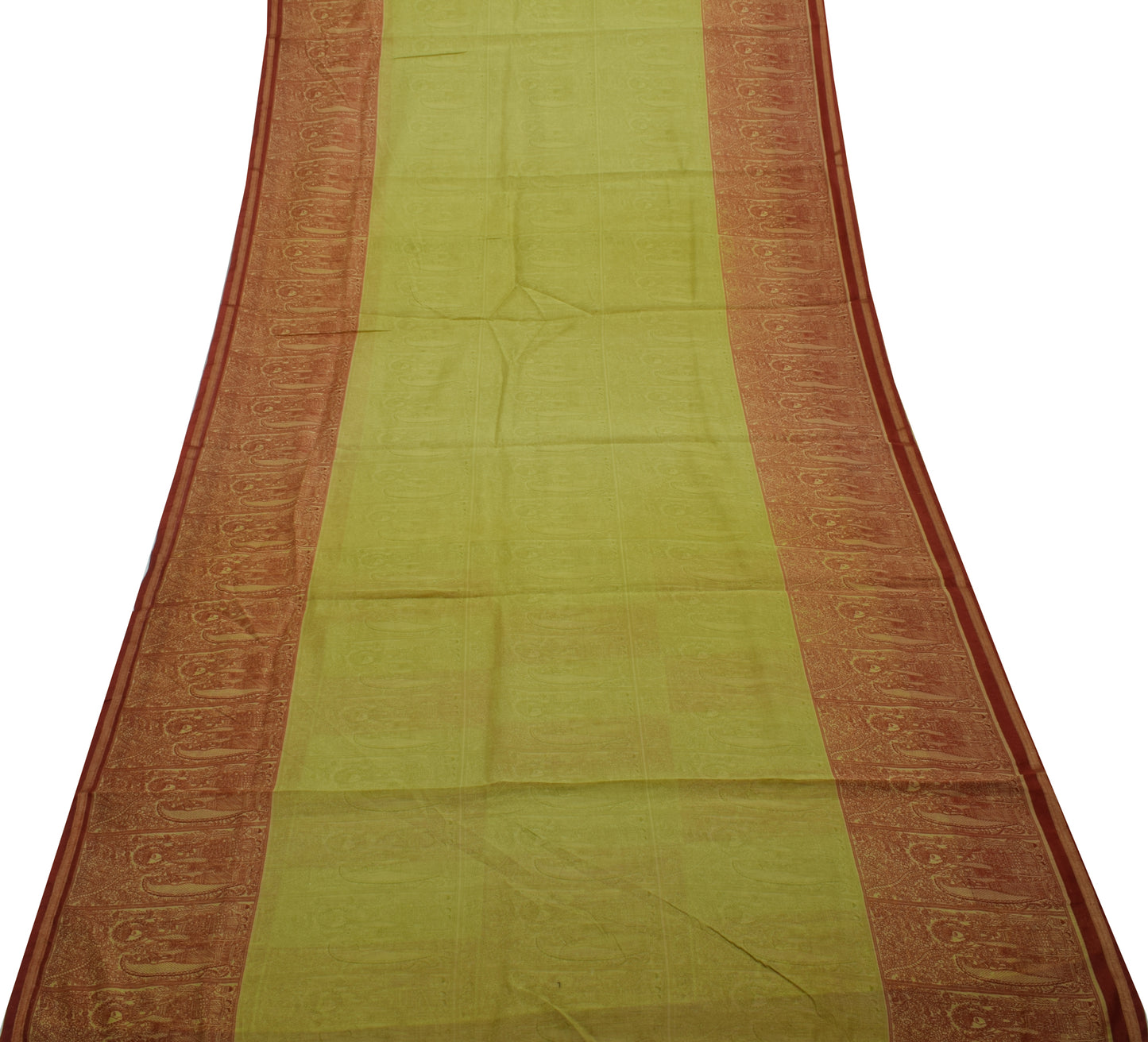 Sushila Vintage Green Saree Blend Cotton Printed Humans Soft Craft 5 Yard Fabric