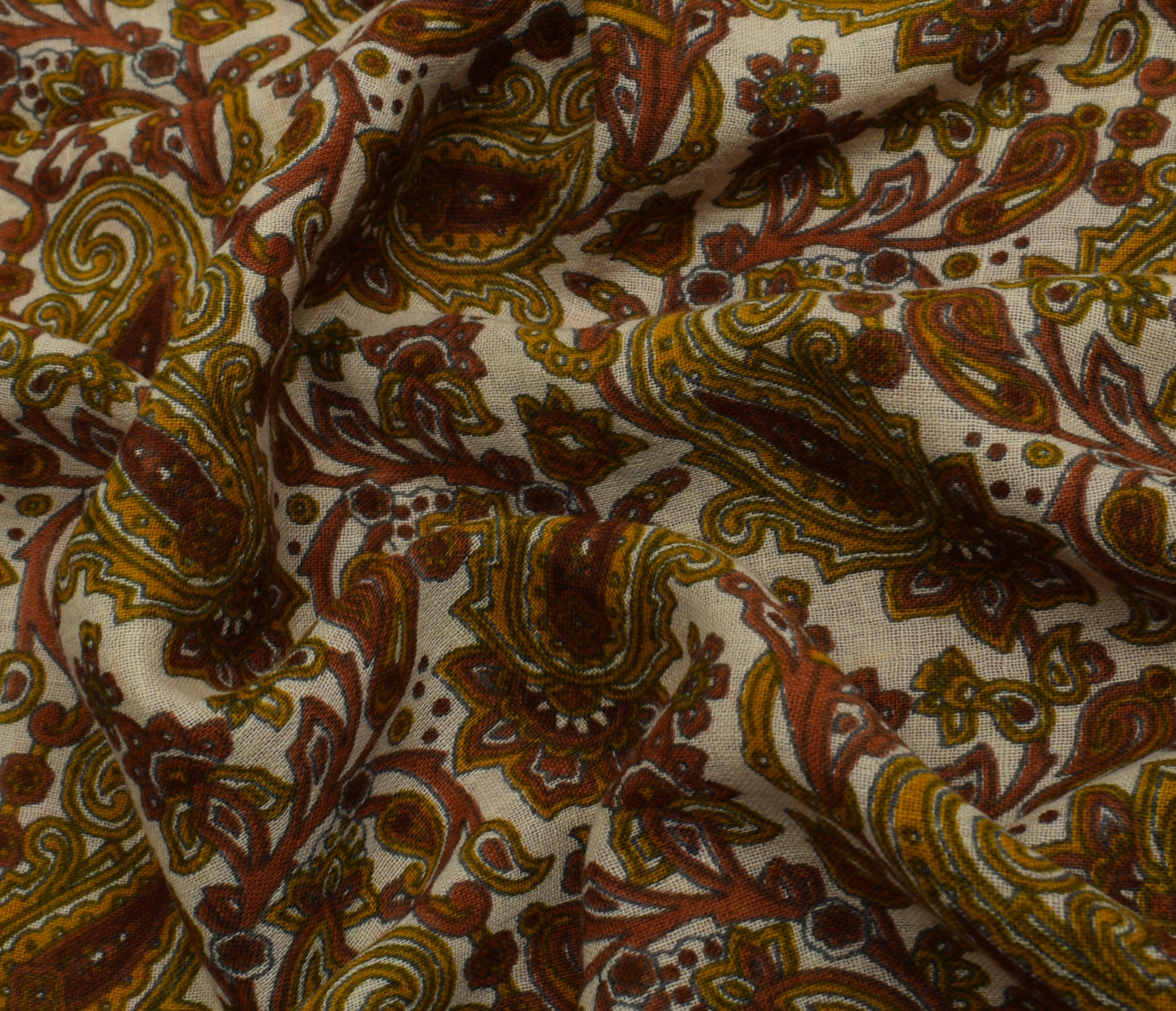 Sushila Vintage Cream Saree 100% Pure Cotton Printed Paisley Soft Craft Fabric