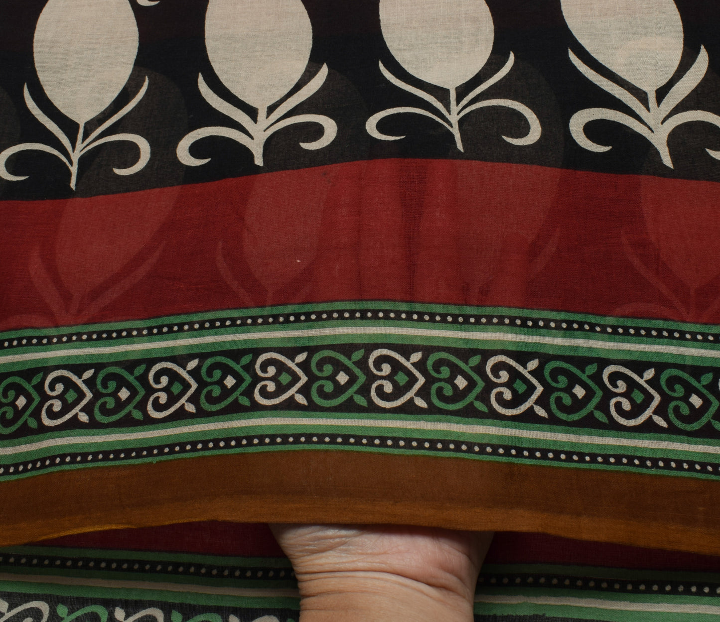 Sushila Vintage Black Saree 100% Pure Cotton Printed Paisley Craft Sari Fabric