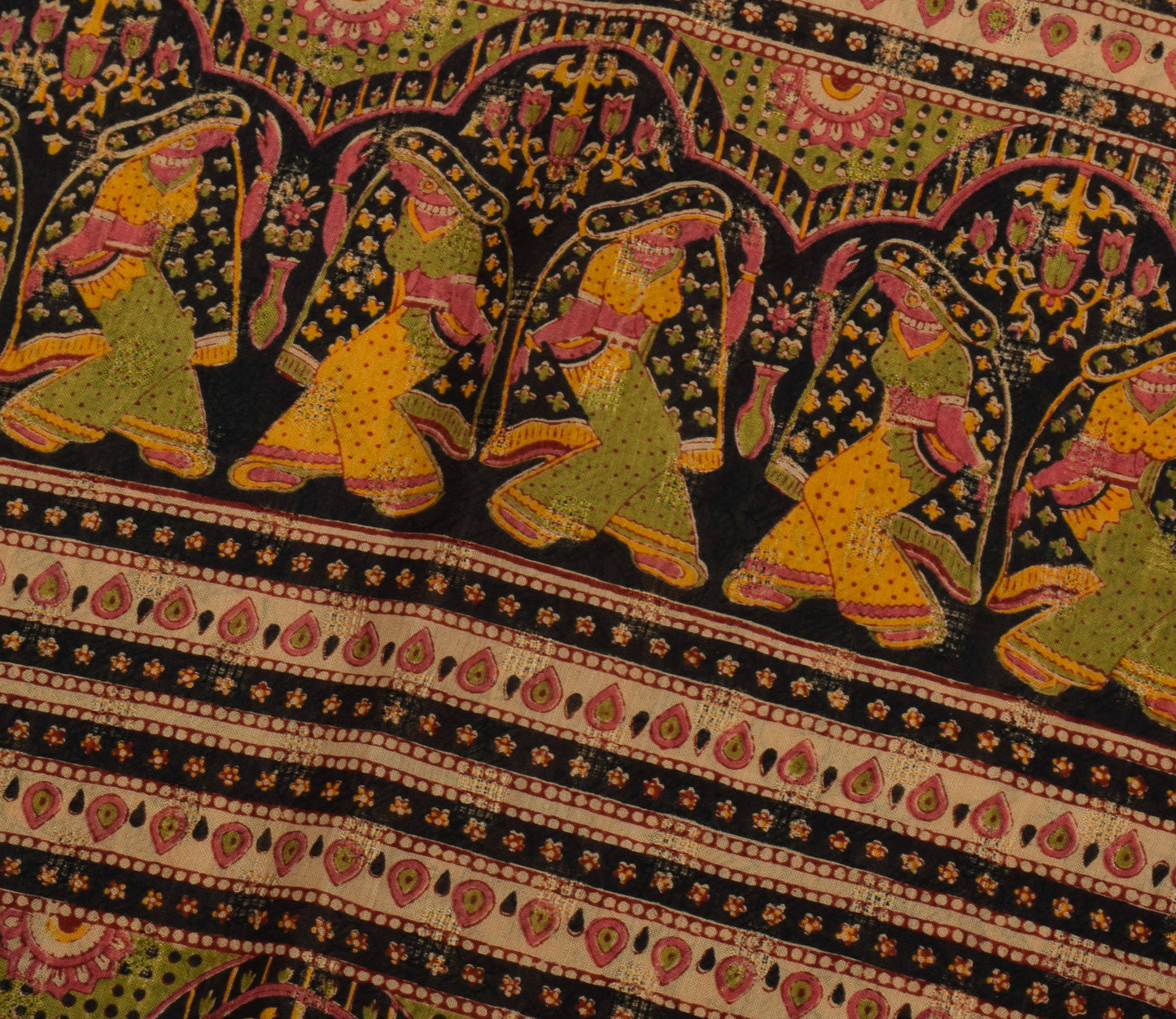 Sushila Vintage Light Brown Saree 100% Pure Cotton Printed Floral Craft Fabric