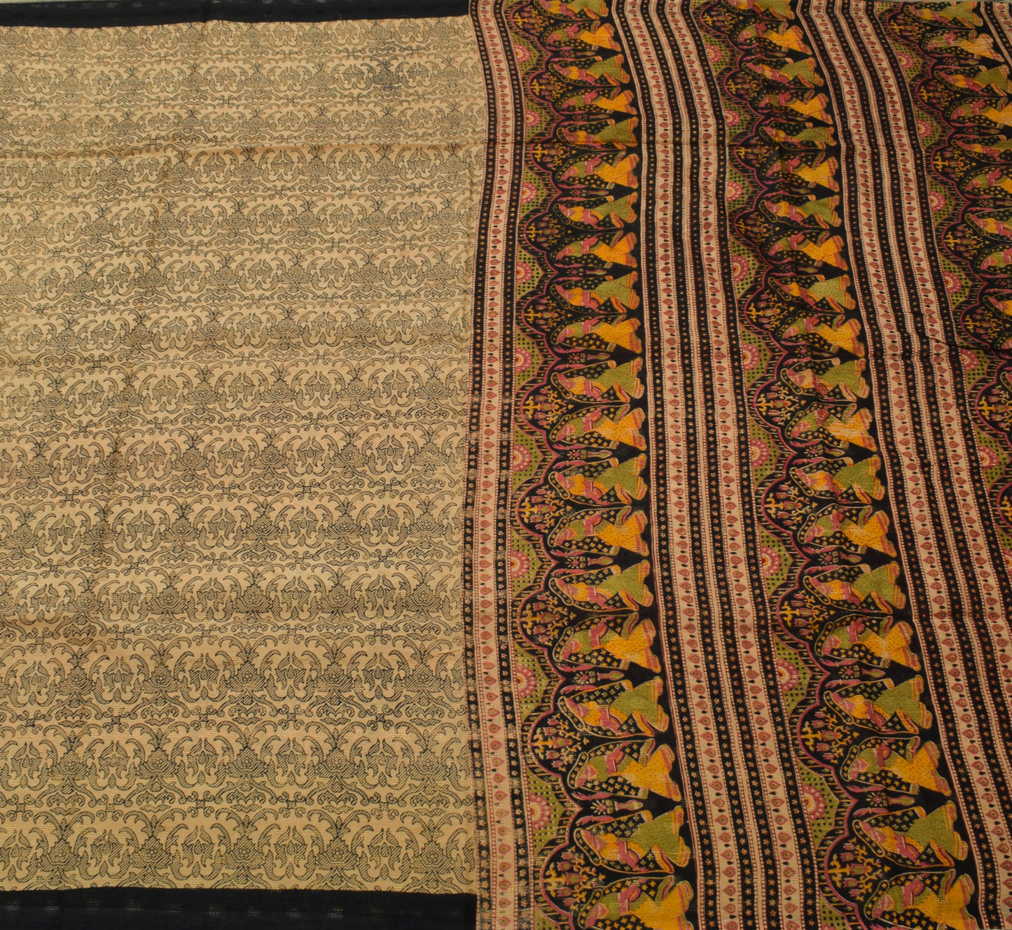 Sushila Vintage Light Brown Saree 100% Pure Cotton Printed Floral Craft Fabric