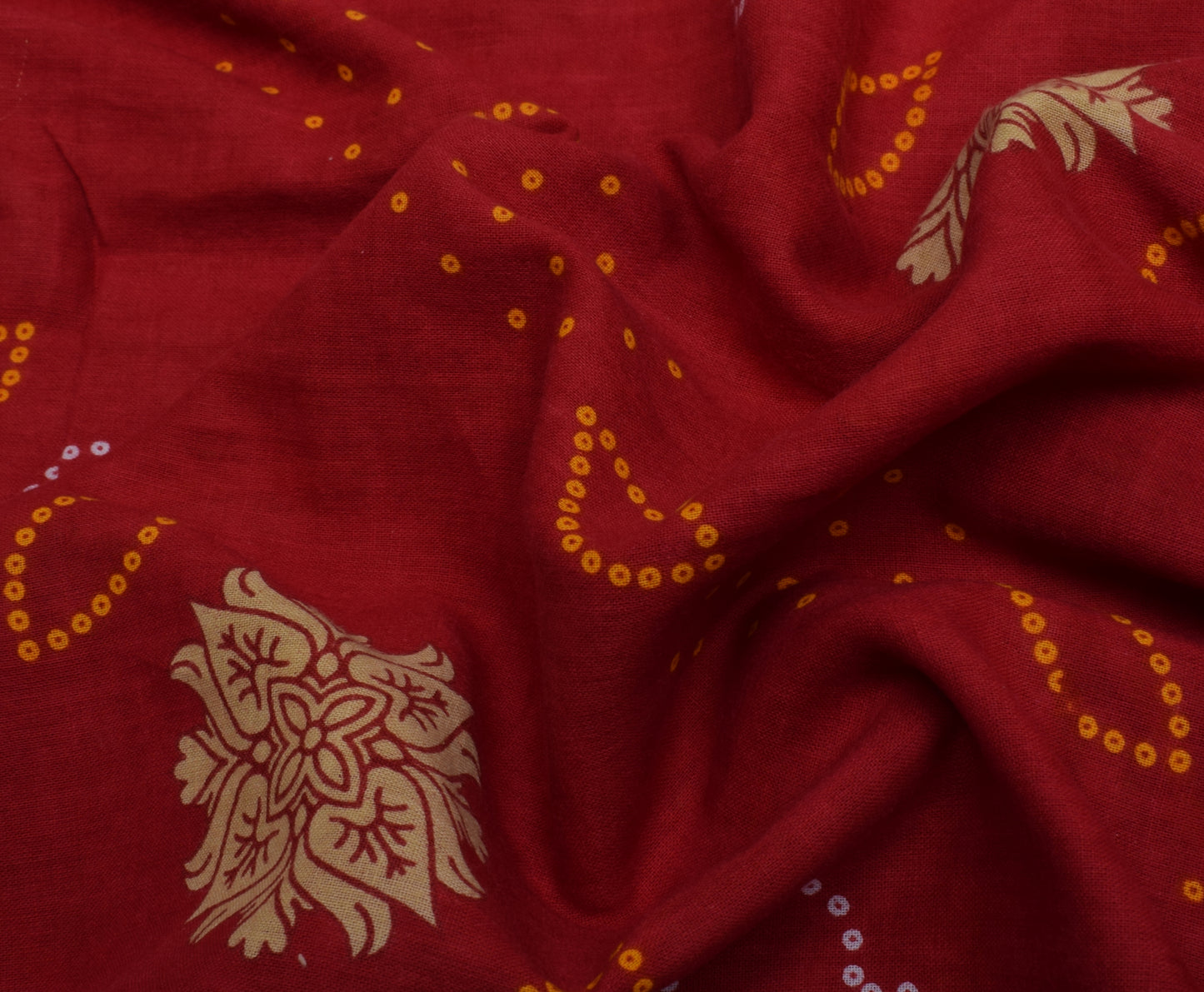 Sushila Vintage Red Saree 100% Pure Cotton Printed Floral 5 YD Soft Craft Fabric