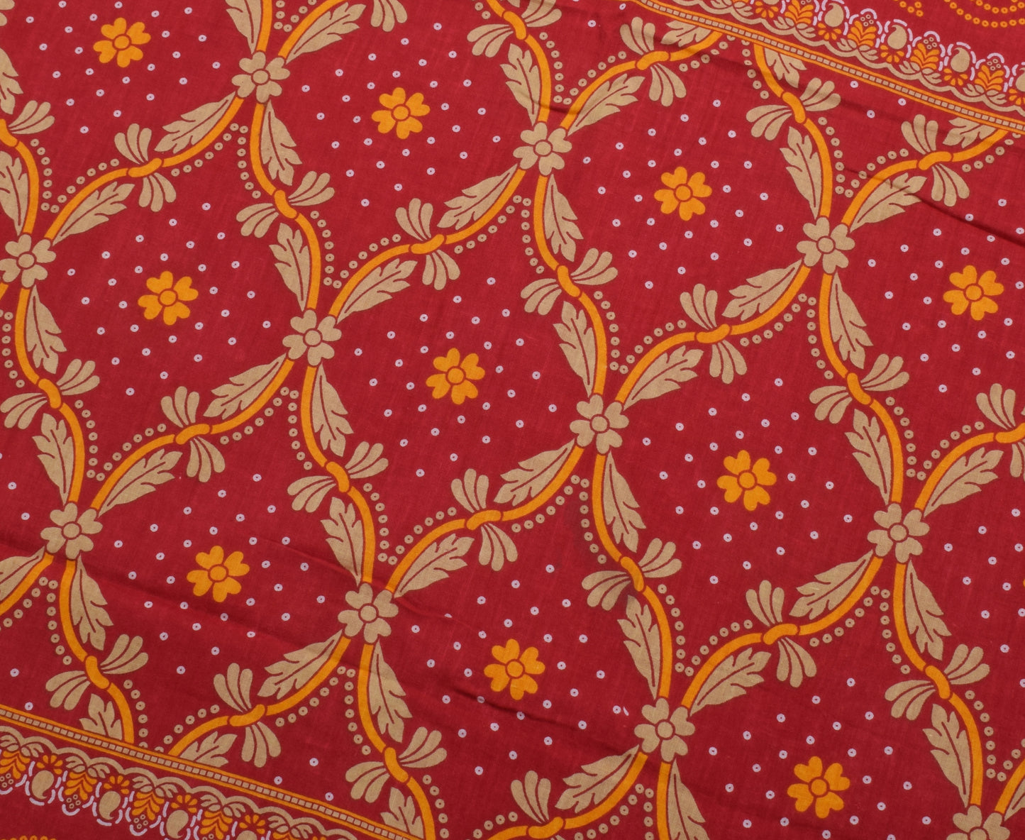 Sushila Vintage Red Saree 100% Pure Cotton Printed Floral 5 YD Soft Craft Fabric