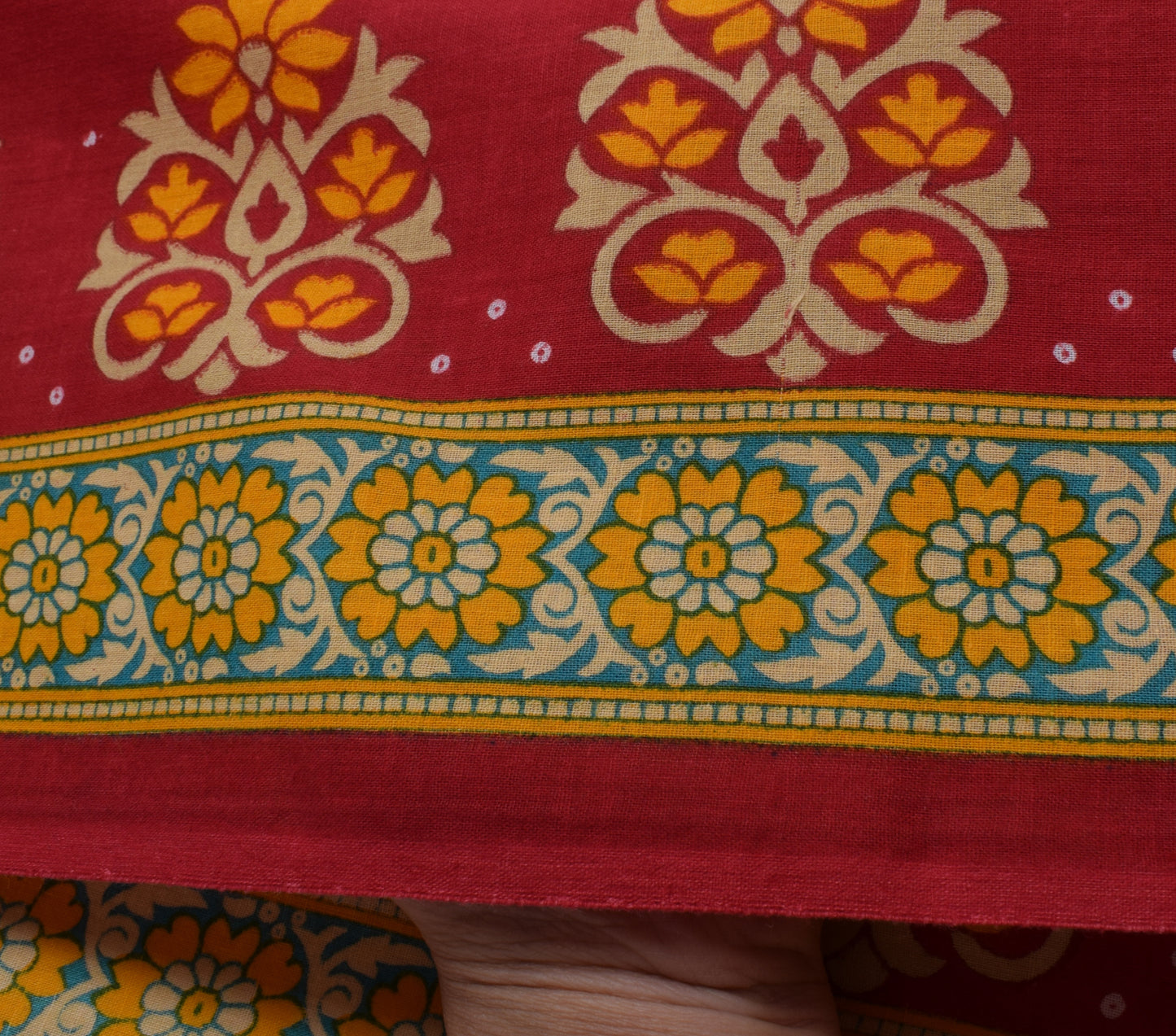 Sushila Vintage Red Saree 100% Pure Cotton Printed Floral 5 YD Soft Craft Fabric