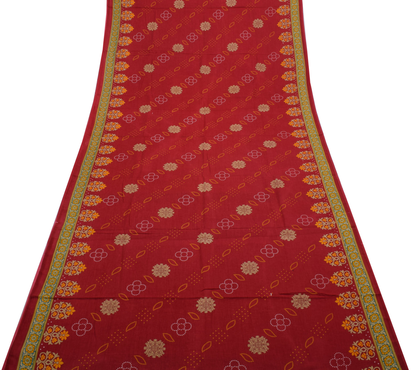 Sushila Vintage Red Saree 100% Pure Cotton Printed Floral 5 YD Soft Craft Fabric