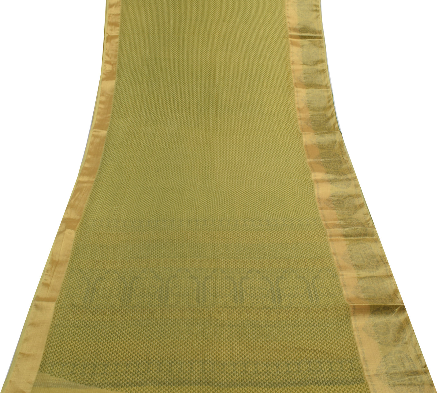 Sushila Vintage Green Saree Blend Cotton Printed Floral Soft Craft 5 YD Fabric