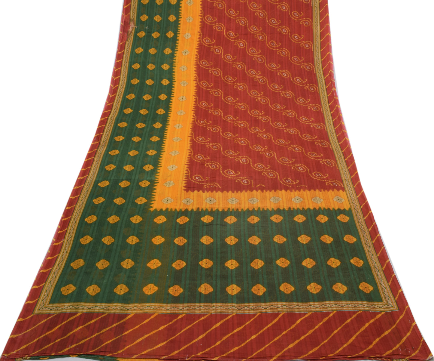 Sushila Vintage Maroon Saree 100% Pure Cotton Bandhani Printed Soft Craft Fabric