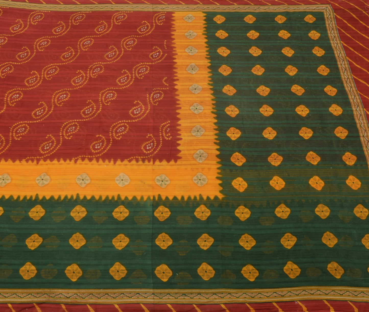 Sushila Vintage Maroon Saree 100% Pure Cotton Bandhani Printed Soft Craft Fabric