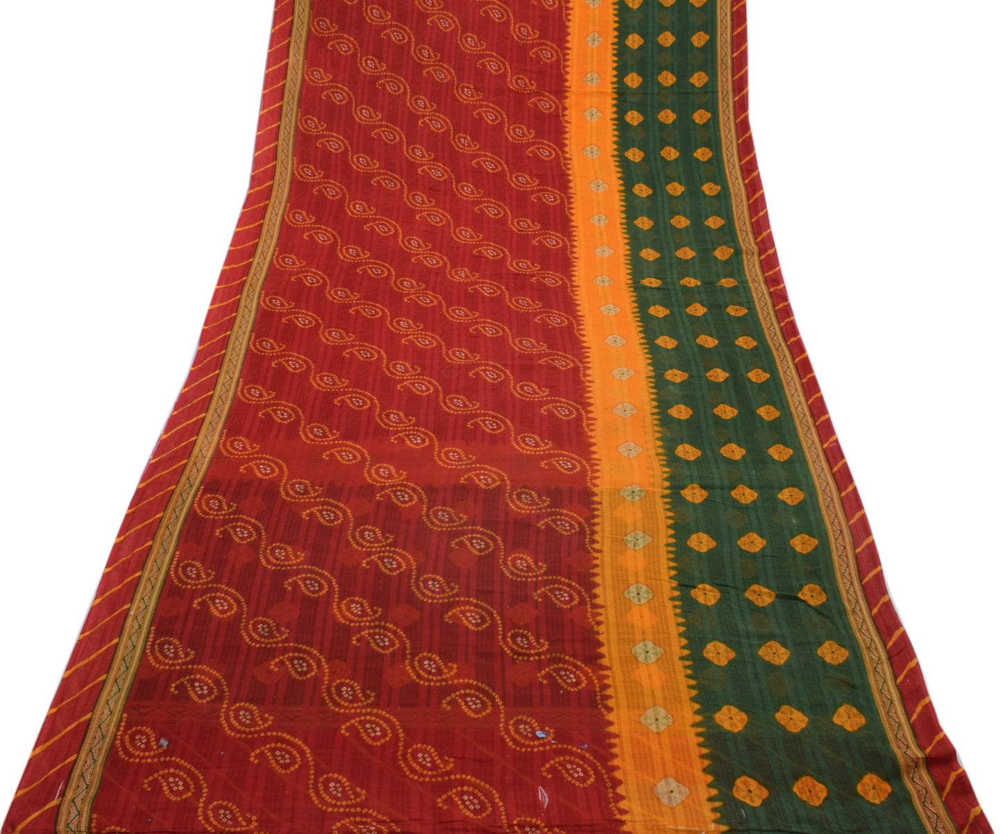 Sushila Vintage Maroon Saree 100% Pure Cotton Bandhani Printed Soft Craft Fabric