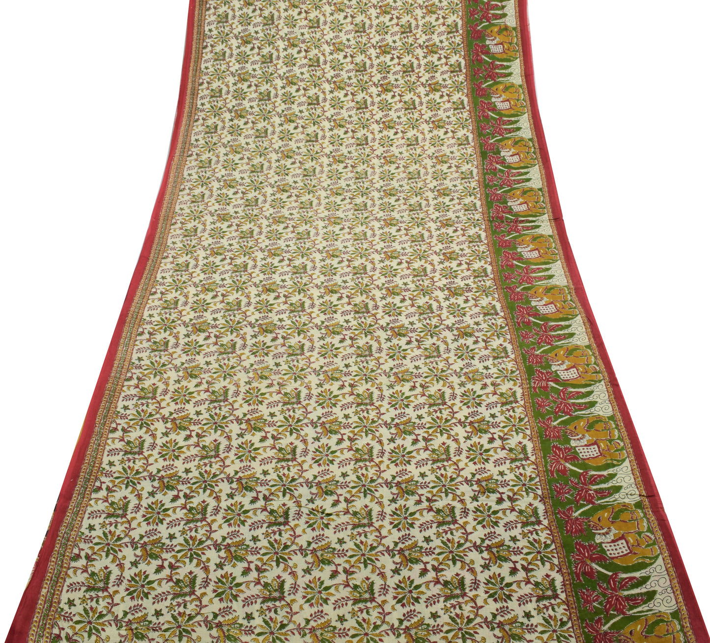 Sushila Vintage Cream Saree 100% Pure Cotton Printed Floral Soft Craft Fabric