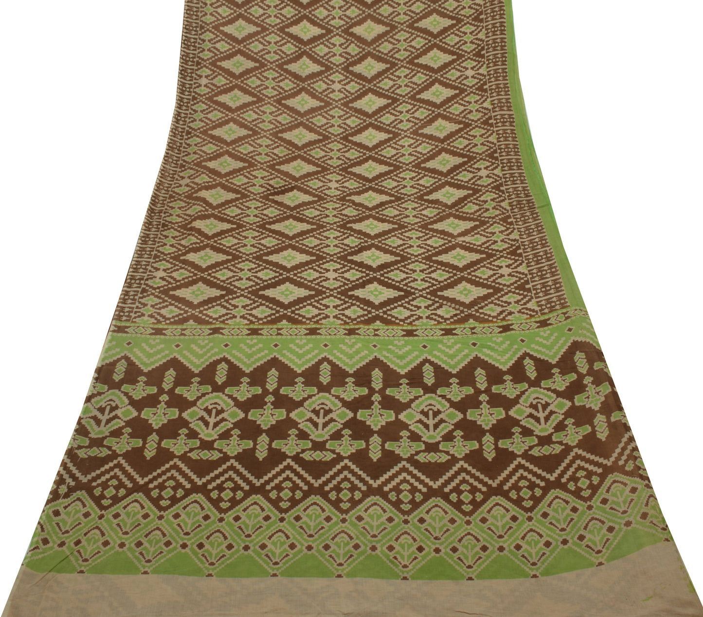 Sushila Vintage Brown Saree 100% Pure Cotton Printed 5 Yard Soft Craft Fabric