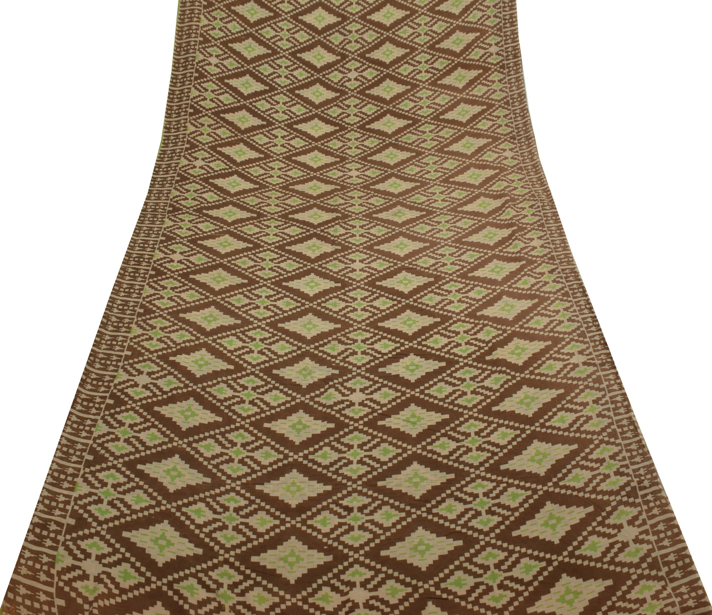 Sushila Vintage Brown Saree 100% Pure Cotton Printed 5 Yard Soft Craft Fabric