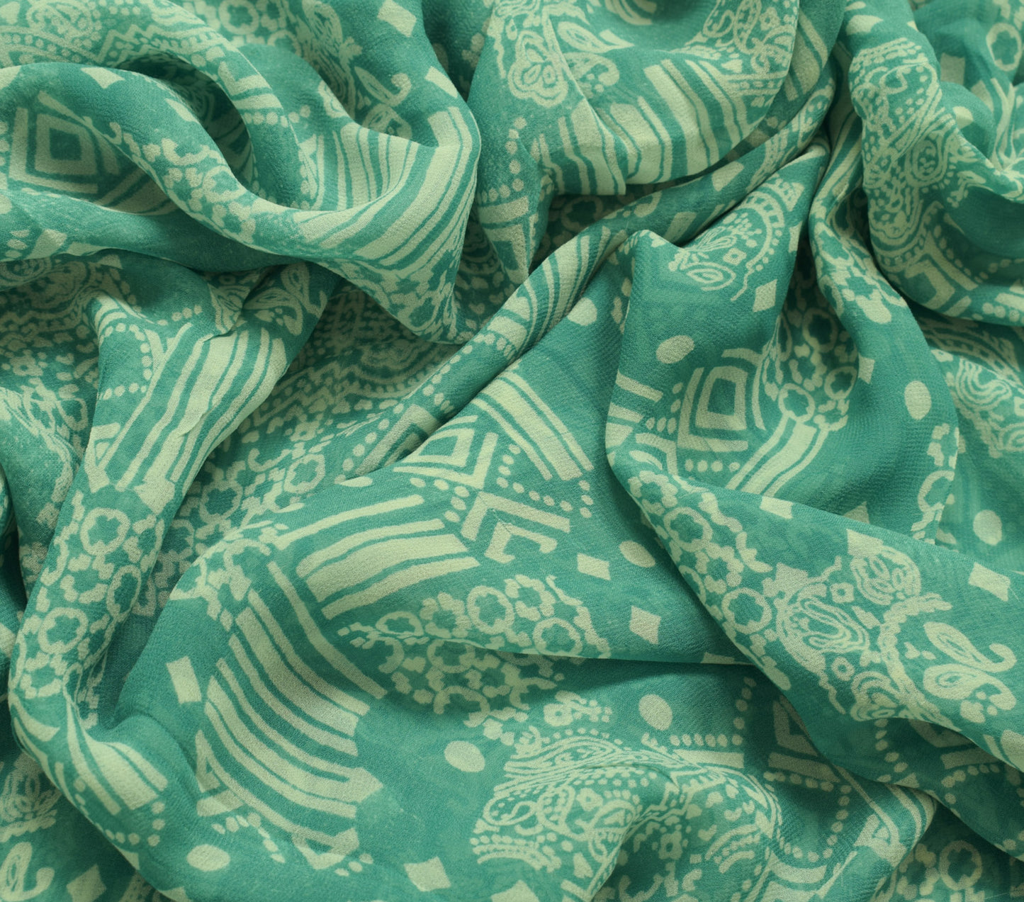 Sushila Vintage Green Saree 100% Pure Georgette Silk Printed Floral Craft Fabric