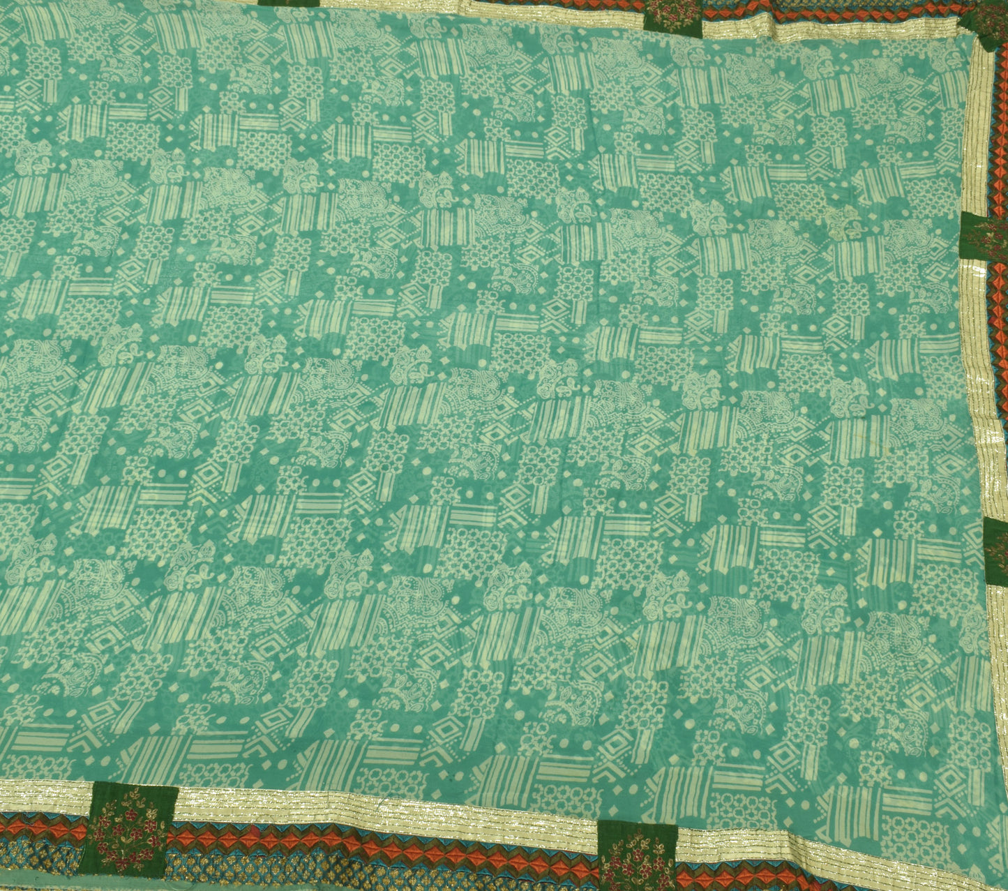 Sushila Vintage Green Saree 100% Pure Georgette Silk Printed Floral Craft Fabric