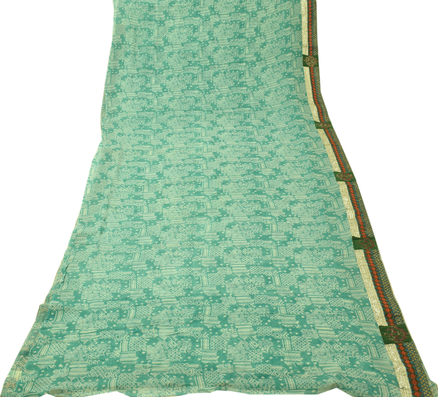 Sushila Vintage Green Saree 100% Pure Georgette Silk Printed Floral Craft Fabric