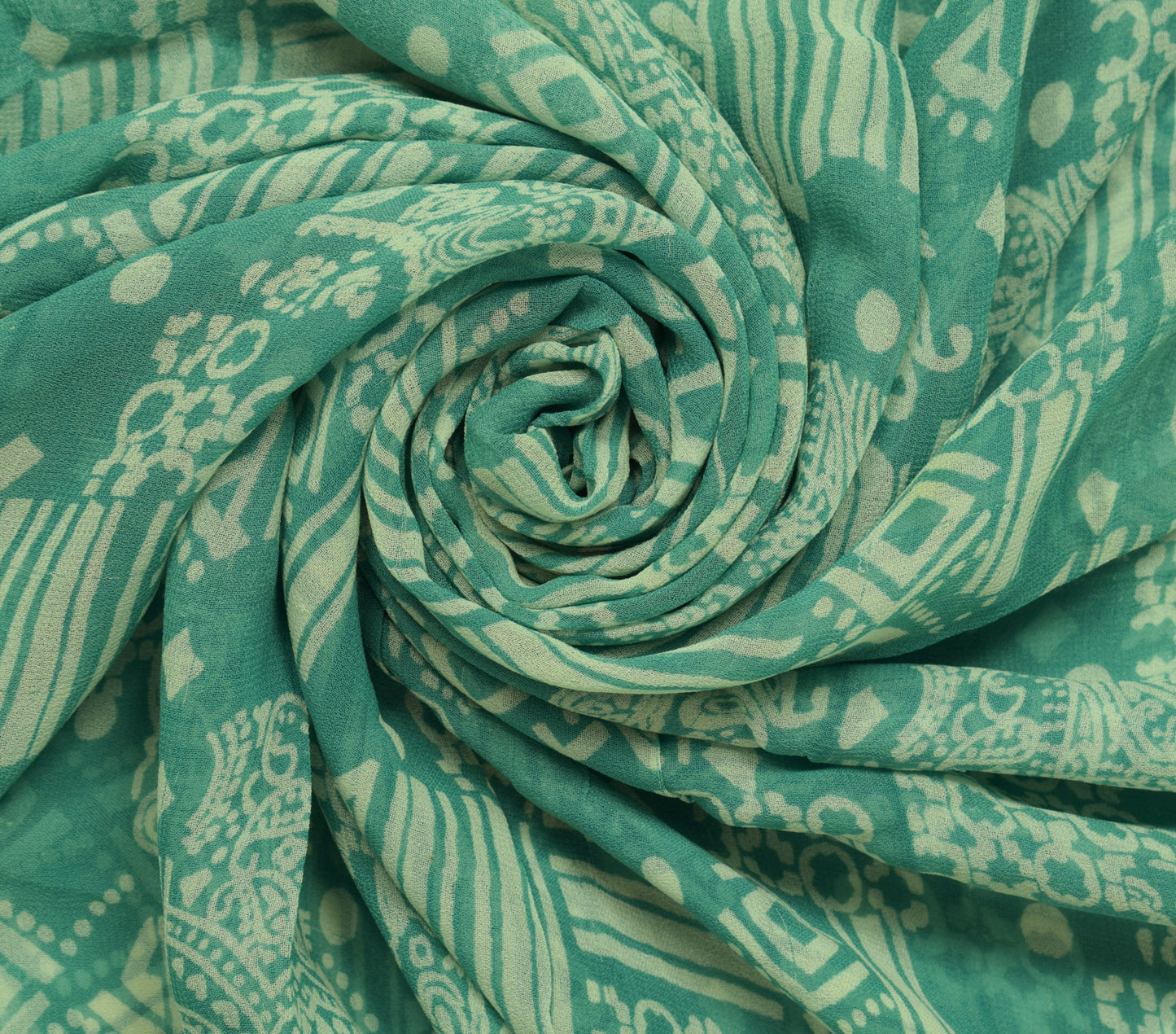 Sushila Vintage Green Saree 100% Pure Georgette Silk Printed Floral Craft Fabric