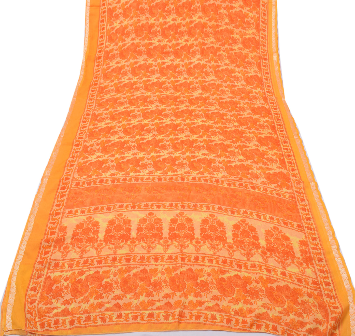 Sushila Vintage Yellow Sari Blend Chiffon Silk Printed Floral Craft Fabric