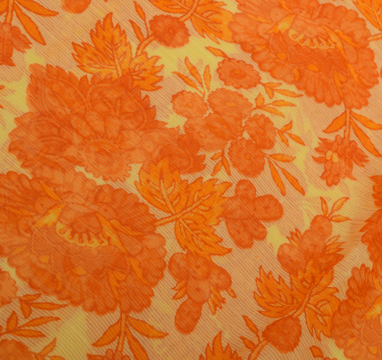 Sushila Vintage Yellow Sari Blend Chiffon Silk Printed Floral Craft Fabric