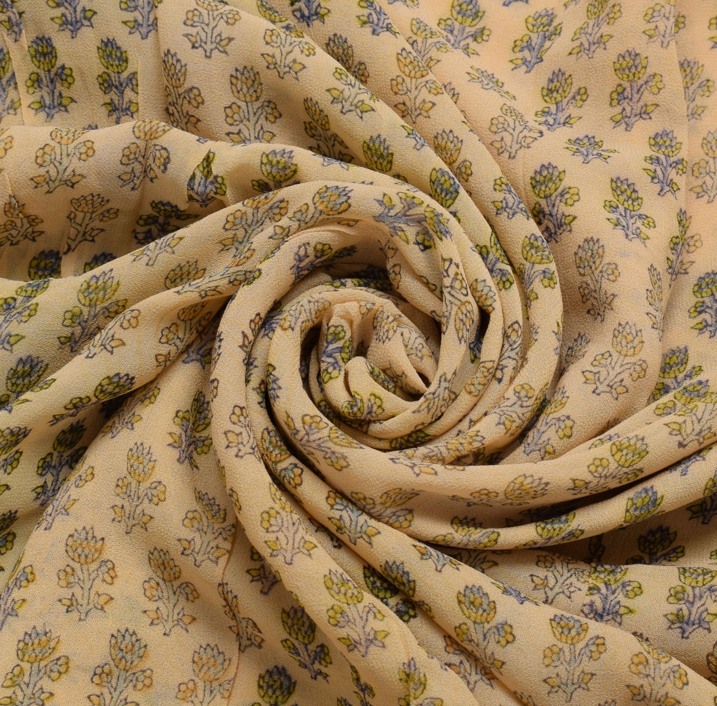 Sushila Vintage Cream Saree 100% Pure Georgette Silk Printed Floral Craft Fabric