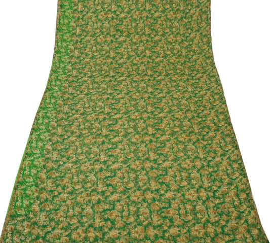 Sushila Vintage Green Saree Blend Chiffon Silk Printed Floral Craft 5YD Fabric