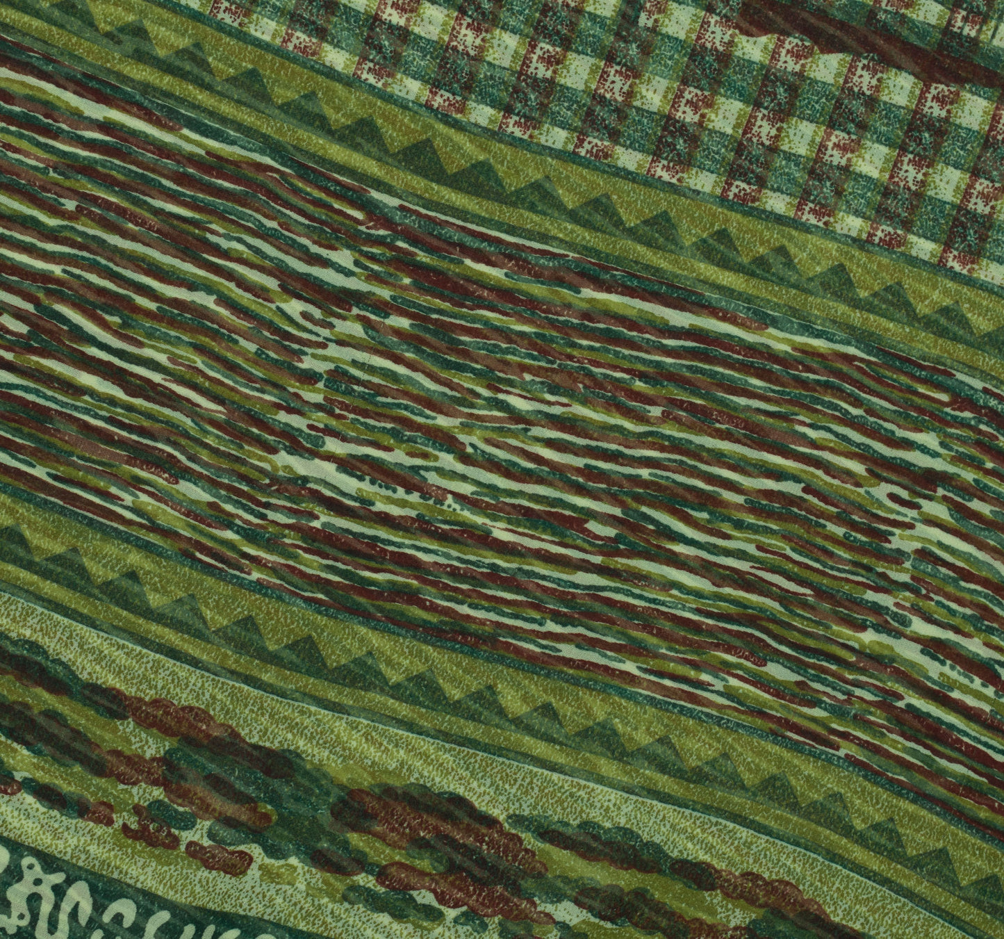 Sushila Vintage Green Saree Blend Georgette Silk Printed Indian Craft Fabric