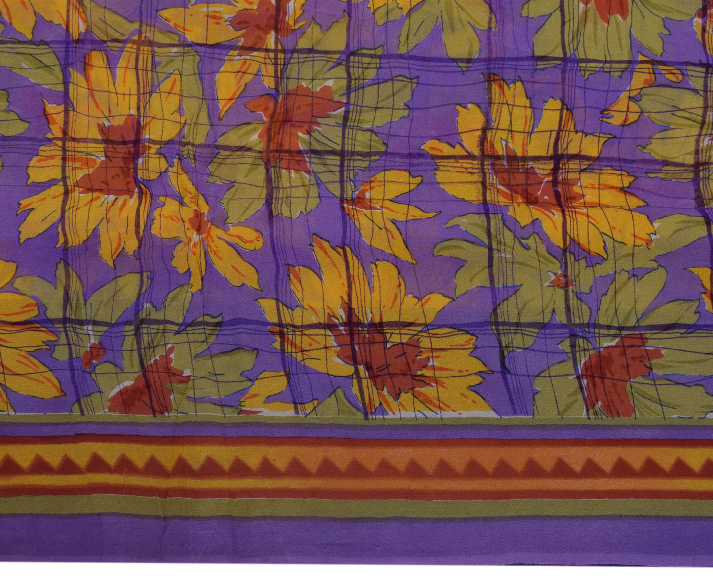 Sushila Vintage Purple Sari 100% Pure Georgette Silk Printed Floral Craft Fabric