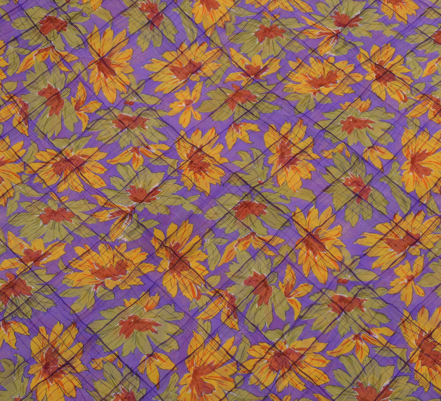 Sushila Vintage Purple Sari 100% Pure Georgette Silk Printed Floral Craft Fabric