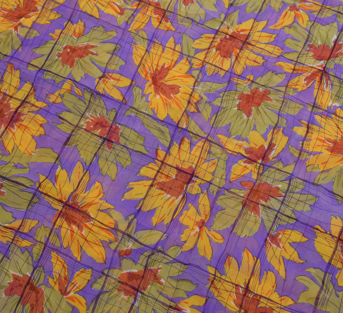 Sushila Vintage Purple Sari 100% Pure Georgette Silk Printed Floral Craft Fabric