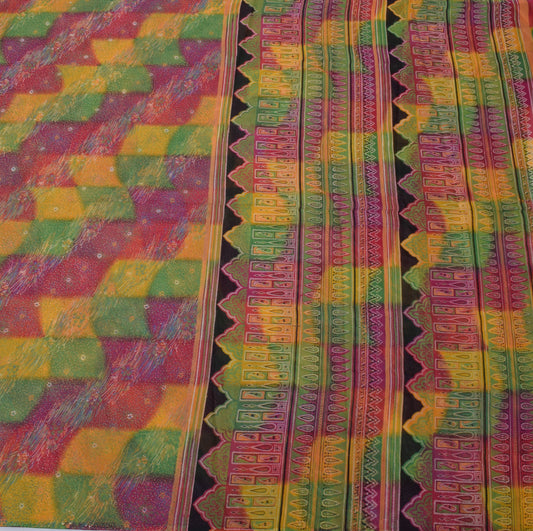 Sushila Vintage Indian Art Silk Sari Printed Multi Color Paisley Craft Fabric