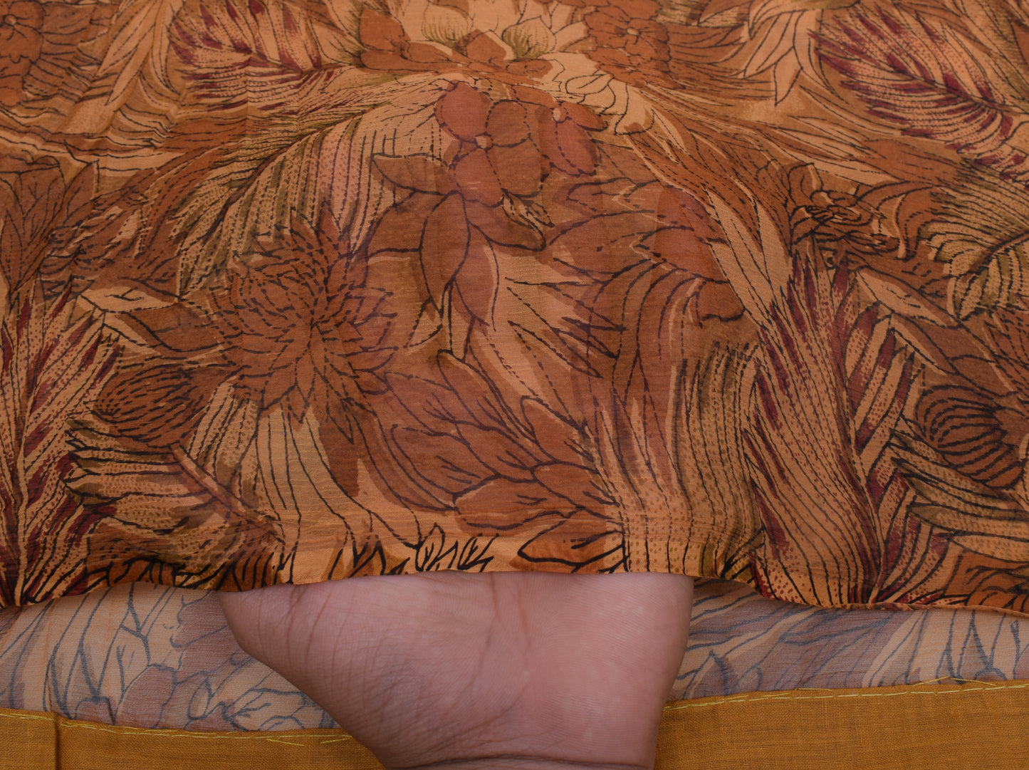 Sushila Vintage Brown Saree 100% Pure Chiffon Silk Printed Floral Craft Fabric