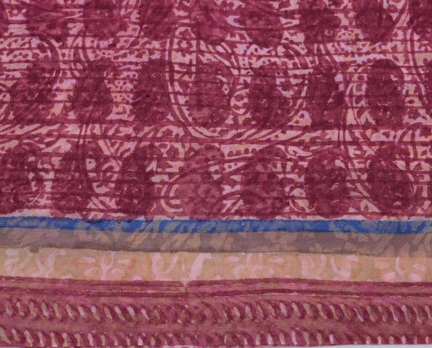 Sushila Vintage Magenta Sari 100% Pure Georgette Silk Printed Craft Fabric