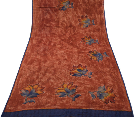 Sushila Vintage Rust Saree 100% Pure Georgette Silk Printed Floral Craft Fabric