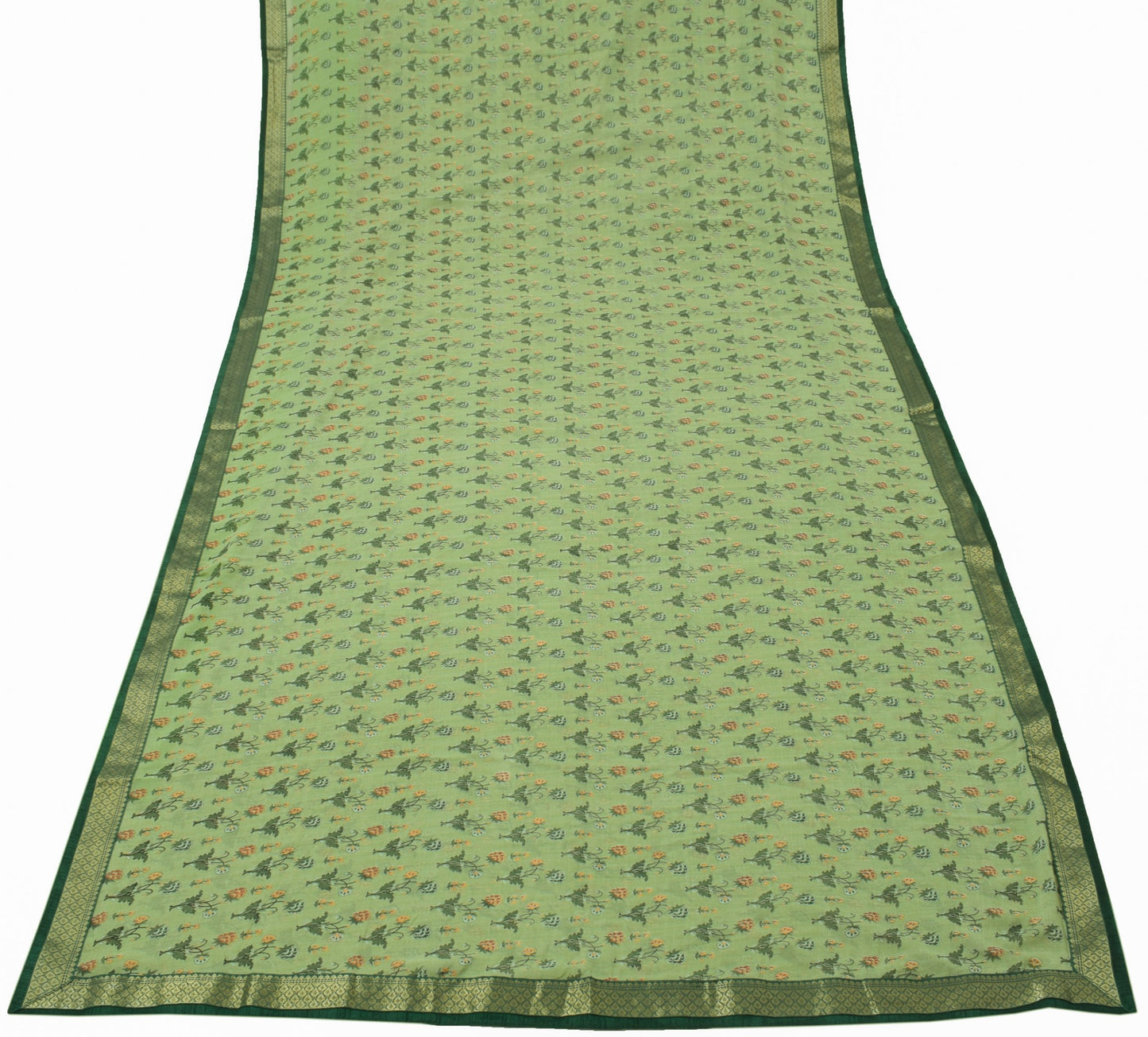 Sushila Vintage Green Saree Blend Georgette Silk Printed Floral Craft Fabric