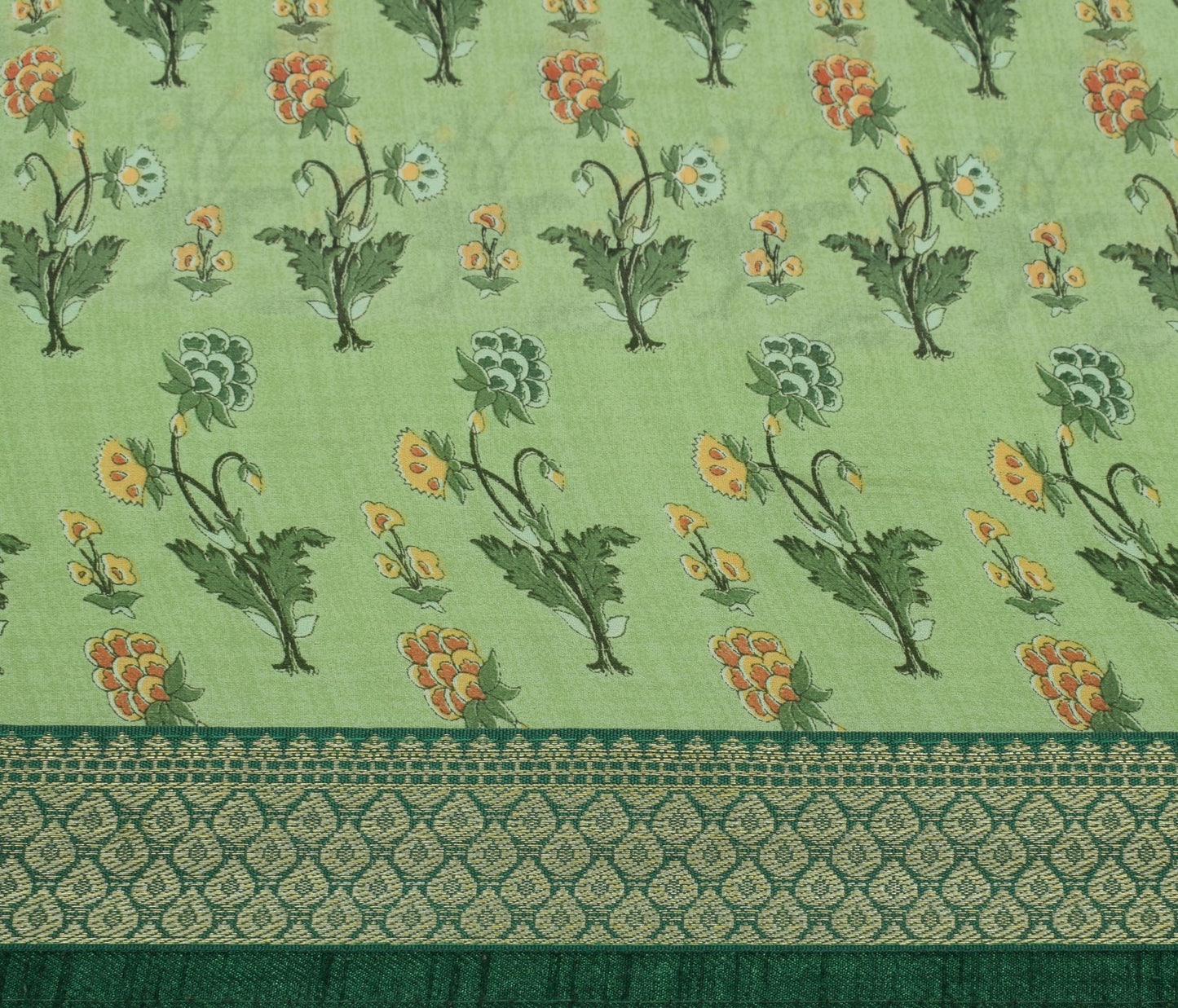 Sushila Vintage Green Saree Blend Georgette Silk Printed Floral Craft Fabric